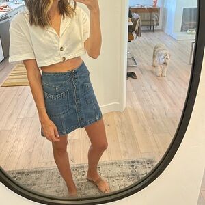 Crop white cotton linen top